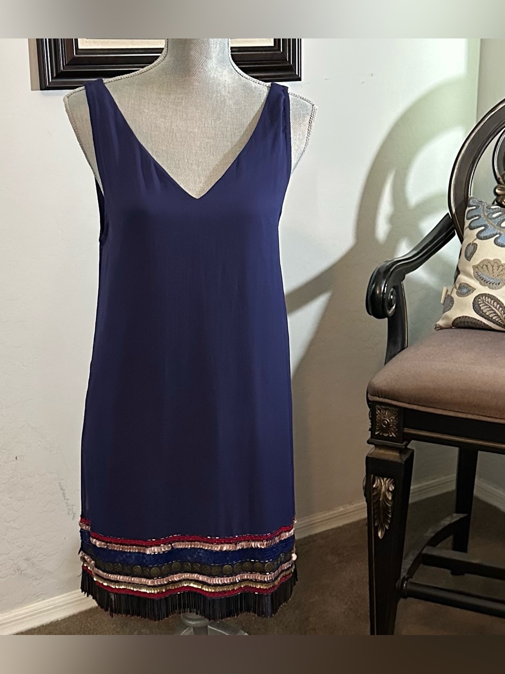 Sam Edleman V-neck Bohemian Rhapsody  Fringe Embellished Mini Shift Dress